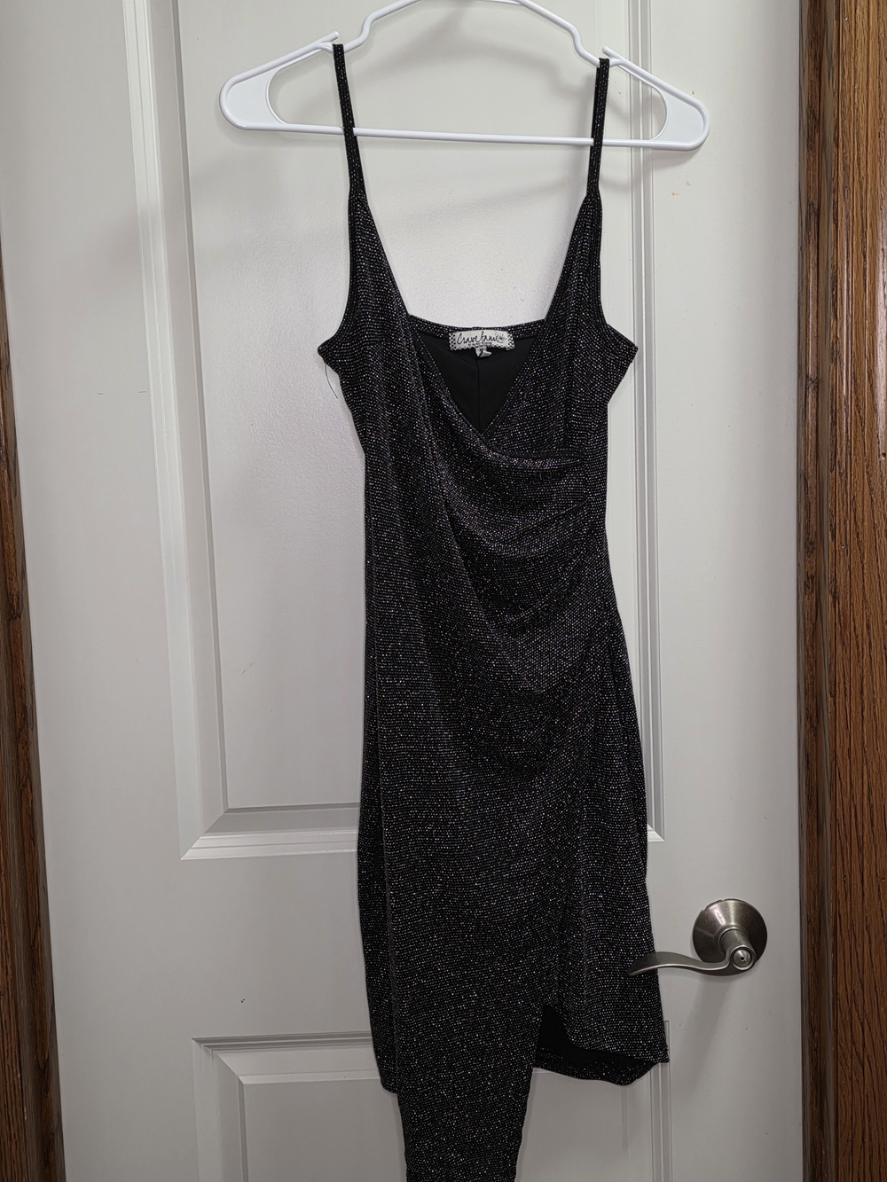 Crave Fame Black Sparkle Asymmetrical Slip Dress